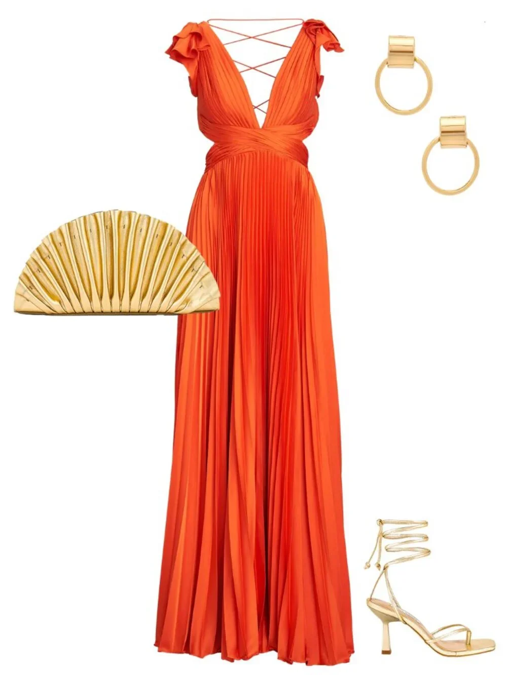 Mac Duggal Orange Pleated Corset Lace Up Back Ruffle Gown Size 4 - Picture 4 of 13